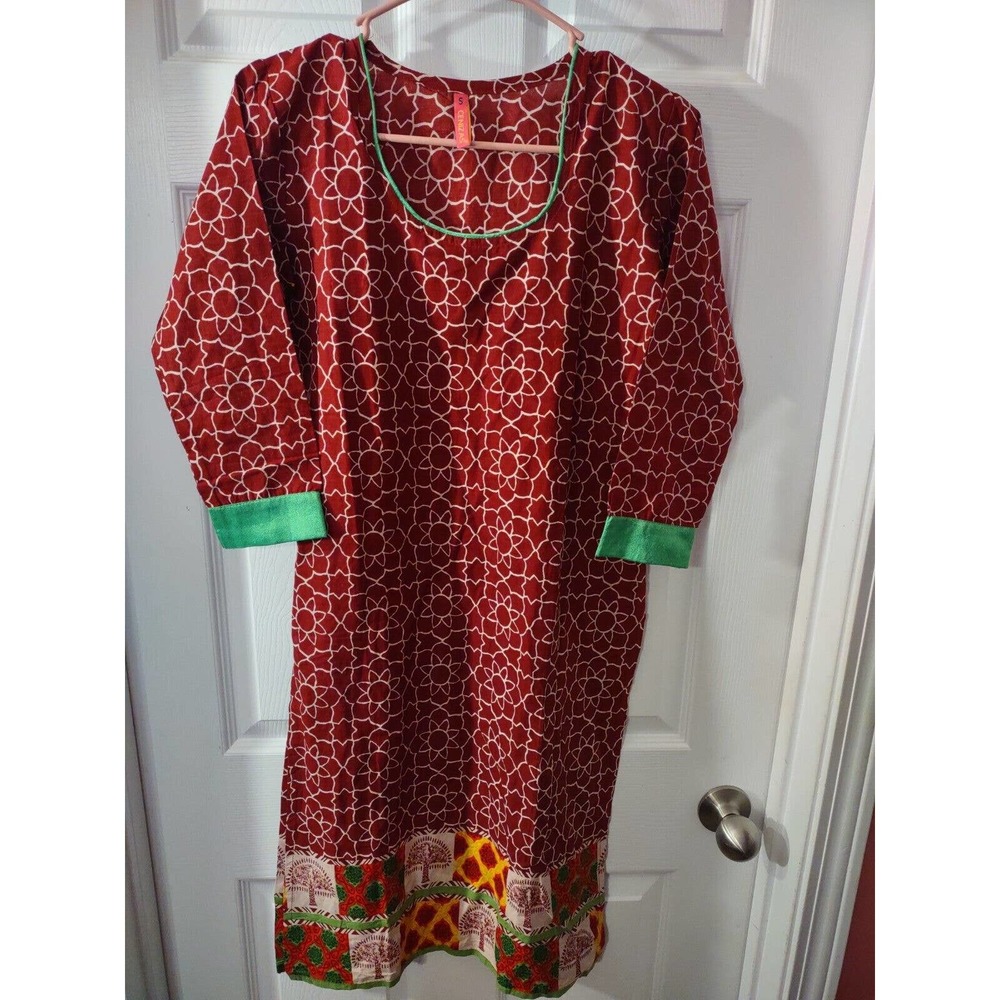 Cenizas Dress Size S Burgundy Thin Ethnic Pattern 2 Side Deep Split